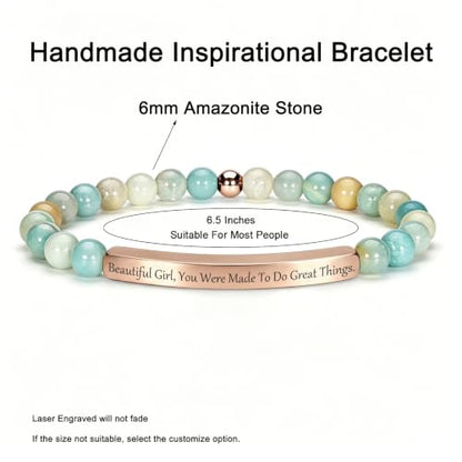 Inspirational Christian Bracelet for Women, 18K Gold Plated Bible Verse Jewelry with Amazonite Beads, Religious Faith Gift for Mom, Daughter, Sister, Friend - color: BEAUTIFUL G,YOU WERE MADE TO DO GREAT THINGS-Amazonite Rose Gold