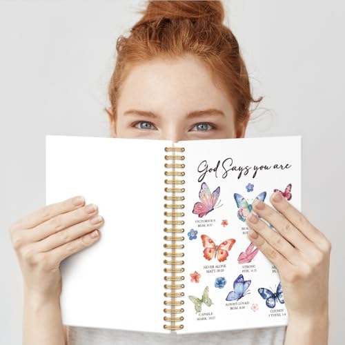 God Says You are Butterfly Spiral Notebook Gifts for Women Christian - color: Multi & Pink & White