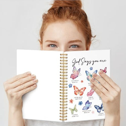 God Says You are Butterfly Spiral Notebook Gifts for Women Christian - color: Multi & Pink & White