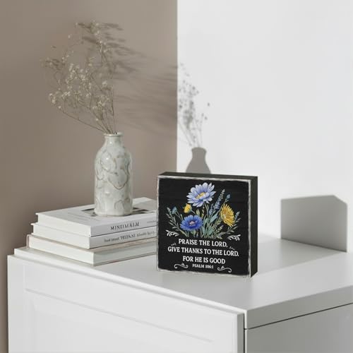 Praise the Lord Psalm 1061 Wood Box Sign, Black, 5x5 Inch - color: Black-018