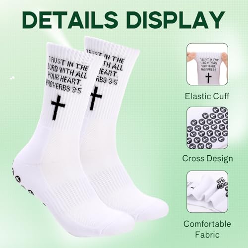 4/6 Pairs Christian Anti Slip Bible Verse Cross Print Socks - color: Black & White 4:13