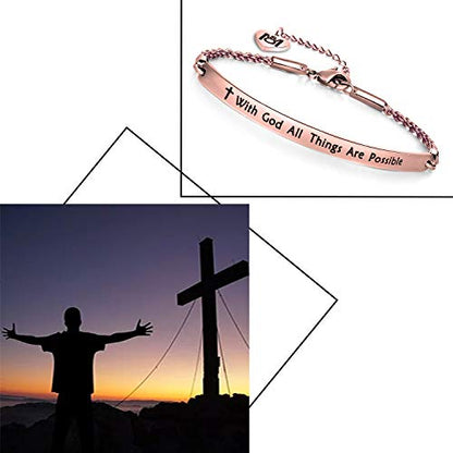 MYOSPARK Religious Jewelry Matthew 19:26 "with God All Things are Possible Cuff Bracelet - color: Rose gold