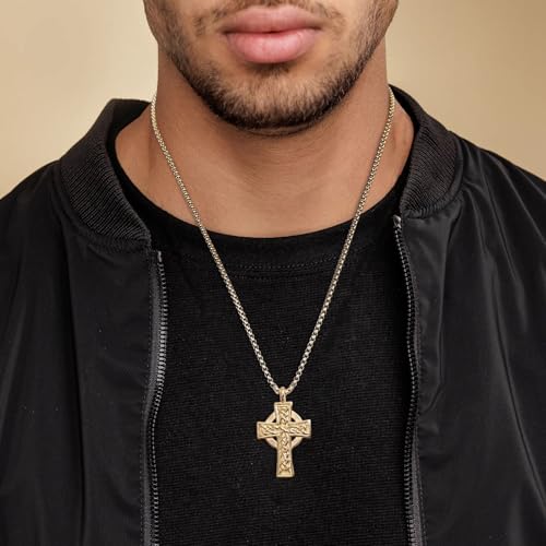 HZMAN Stainless Steel Celtic Cross Necklace for Men Women,Waterproof - color: Gold
