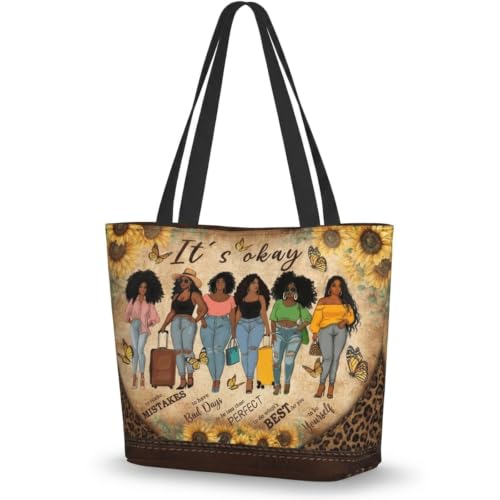 Women's Canvas Tote Bag with Zipper, Large Capacity Shoulder Bag for Work, Travel & Daily Use, Gifts for Mom - color: It's Okay