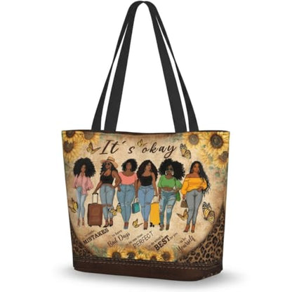 Women's Canvas Tote Bag with Zipper, Large Capacity Shoulder Bag for Work, Travel & Daily Use, Gifts for Mom - color: It's Okay