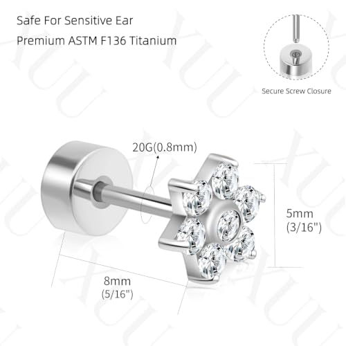 XUU 20G Flat Back Stud Earrings ASTM F136 Titanium - color: silver flower