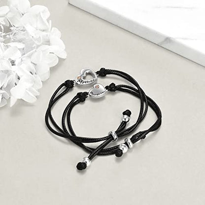 POPLYKE 925 Sterling Silver Infinity/Cow/Wing/Cross/Heart Bracelet for Mom and Daughter Jewelry Birthday - style: B-Mother daughter bracelet set 2