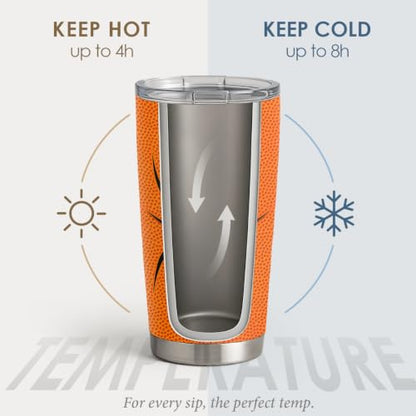 SANDJEST Basketball Tumbler 20oz Stainless Steel Insulated, Travel Coffee Cup, Sport Tumblers Gifts for Basketball Lovers, Men Women, Coach, Birthday, Christmas - color: Basketball