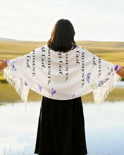 Bozidol Prayer Shawl for Women Christian Floral Cross Bible Verse Scarf Clothes for Christmas Mothers Day Birthday Gifts - color: Purple