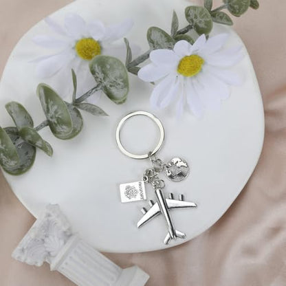 Airplane Keychains Travel Keychain for Women Compass Keyring Travel Airplane Keychain Gifts with Angel Charm - color: White9