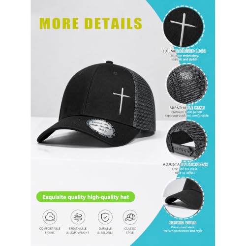 Christian Hats for Men Women,Jesus Cross Hat Christian Religious Gifts for Birthday/Christmas - color: 01.black-silver 02