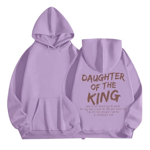 Daughter Of The King Hoodie For Women Christian Religious Hoodies Jesus Bible Verse Inspirational Hooded Sweatshirts - color: Purple, size: Small