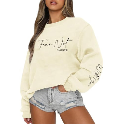 KEEVICI Christian Jesus Faith Sweatshirts for Women Religious Bible Verse God Sweatshirt Graphic Inspirational Cotton Hoodies - color: Apricot, size: Large