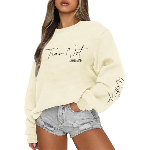 KEEVICI Christian Jesus Faith Sweatshirts for Women Religious Bible Verse God Sweatshirt Graphic Inspirational Cotton Hoodies - color: Apricot, size: XX-Large