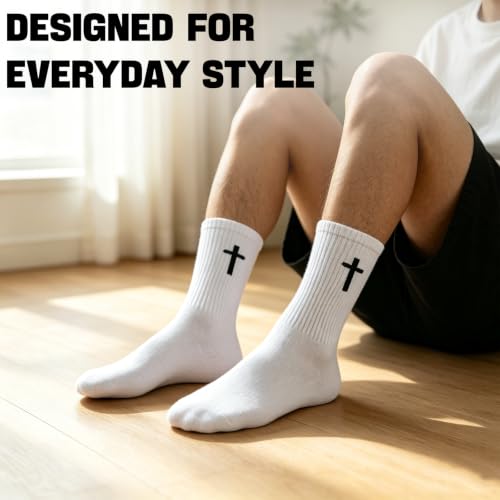 8 Pairs Cross Socks, Christian Socks for Men Women,US Size 6-12 - color: W+b+dg+lg - 8