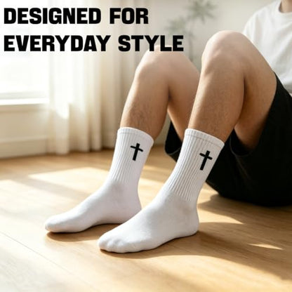 8 Pairs Cross Socks, Christian Socks for Men Women,US Size 6-12 - color: W+b+dg+lg - 8