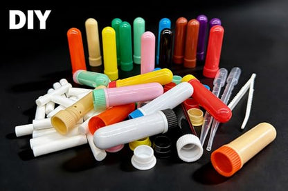 48 PCS Essential Oil Aromatherapy Blank Nasal Inhaler Tubes(Including 60 unscented wicks +3 Polyethylene Pipette Droppers +1Plastic tweezers)