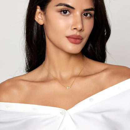 Luxval Cross Necklace for Women -Dainty 14K Gold Plated Cross Necklace Layered Gold Cross Necklace Cross Choker Necklace Gold Cross Necklaces for Women Trendy Gold Jewelry Gifts for Women - color: Gold-Sideway Cross