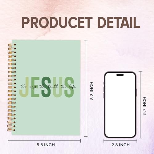 KAOWT Boho Christian Notebook Journal, Bible Notebooks for Note Taking, Christian Gifts for Women, Prayer Scripture Journal, Jesus the Way the Truth the Life Hardcover Spiral Notebook 5.5x8.3in Green - color: notbook bible-jesus green
