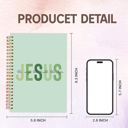 KAOWT Boho Christian Notebook Journal, Bible Notebooks for Note Taking, Christian Gifts for Women, Prayer Scripture Journal, Jesus the Way the Truth the Life Hardcover Spiral Notebook 5.5x8.3in Green - color: notbook bible-jesus green