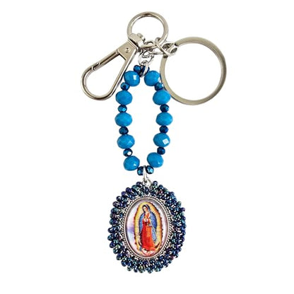 Sabeli Handmade Keychain Clip Holder - Catholic Rosary Bead Prayer - Religious Gifts Men Women - Llavero Catolico Regalo - color: Virgen De Guadalupe Dark Blue