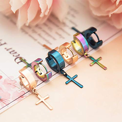NEWITIN 9 Pairs Cross Earrings for Men Women Stainless Steel Earrings Set - color: Classic Colorful