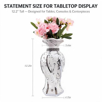 Silver Ceramic Flower Vase with Rhinestone Accents - style: 30cm Sliver--Beads