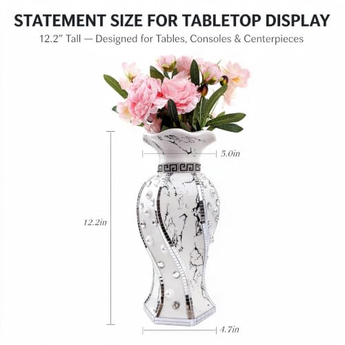 Silver Ceramic Flower Vase with Rhinestone Accents - style: 30cm Sliver--Beads