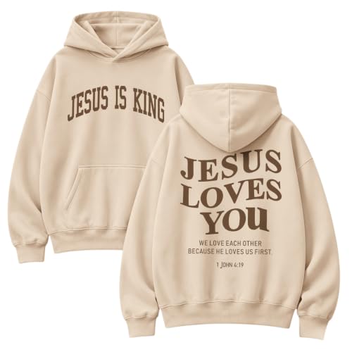 Wrenpies Christian Jesus Love You Hoodie for Men Jesus Is King Faith Religious Bible Verse Hoodies Graphic Fleece Sweatshirt - color: Apricot, size: Small