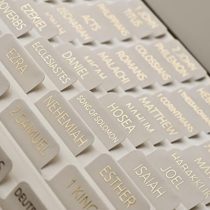 Laminated Bible Tabs for Women and Men, Gold Foil Embossed Lettering - style: Gray