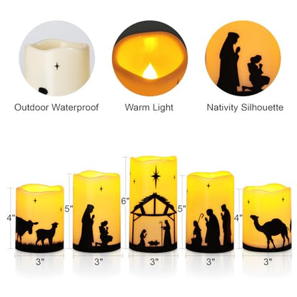 Nativity Scene Decoration, Christmas Nativity Set, Flameless Candles, 5 Pc - size: Nativity Set (5-Pack)