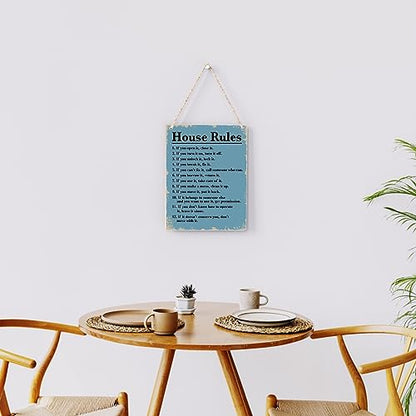 House Rules Wooden Hanging Sign, Farmhouse Living Room Home Decor Wall Art, Inspirational Family Quote, 8 x 10 Inches - color: House Rules