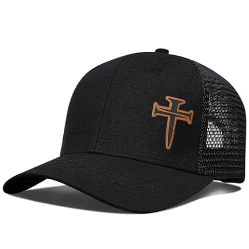 3D Embroidered Christian Hat for Men & Women, Jesus Faith Cross Hat, Religious Gifts for Christians Clothes - color: Leather - Black