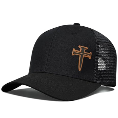 3D Embroidered Christian Hat for Men & Women, Jesus Faith Cross Hat, Religious Gifts for Christians Clothes - color: Leather - Black