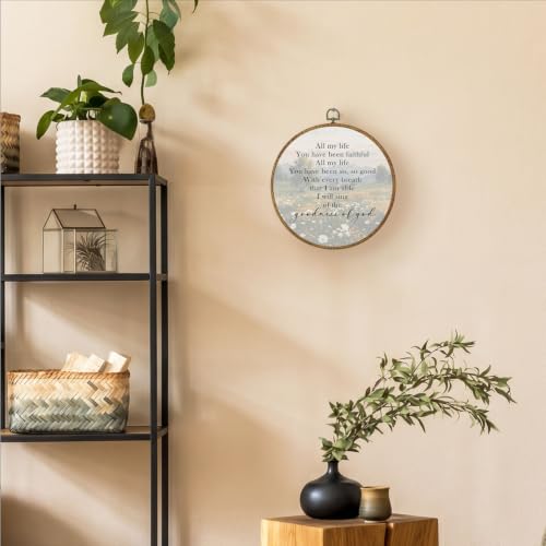 LERJZEFUH Rustic Christian Round Wall Art Framed 10x10 Inch - color: Floral Lyrics