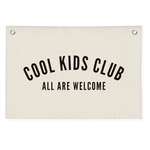 Cool Kids Club Banner, Playroom Decor, Playroom Essentials, Kids Tapestry Wall Hanging Canvas Banner Flag Decor for Toddler Boy Nursery 20x30 - color: Cool Kids Club - White