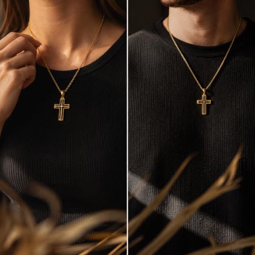 14K Gold Plated Wood Cross Necklace for Men Christian Pendant Jewelry - color: A05-Cross