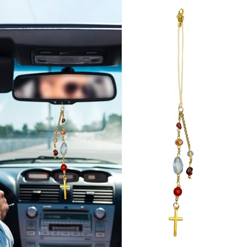 Car Mirror Hanging Ornament with Cross Design & White Crystals - Universal Rear View Mirror Charm for Christmas Decor, New Driver Gift, and Christian Gifts for Women & Men(Red) - color: Red