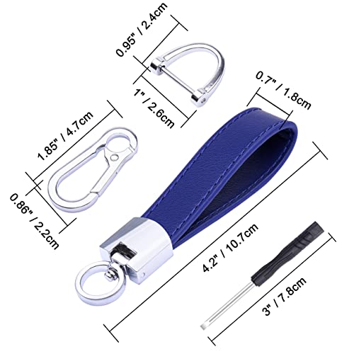 Wisdompro Genuine Leather Car Keychain, Universal Key Fob Keychain - color: Blue (Silver Carabiner Clip)