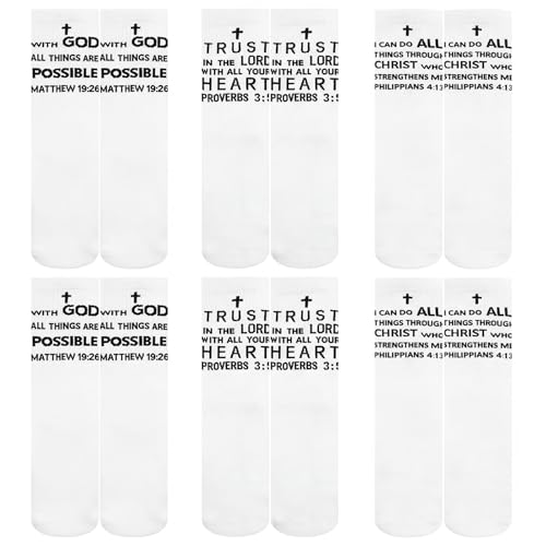 Shyyween 6 Pairs Christian Catholic Sock Bible Verse, Us 6-12 - color: White