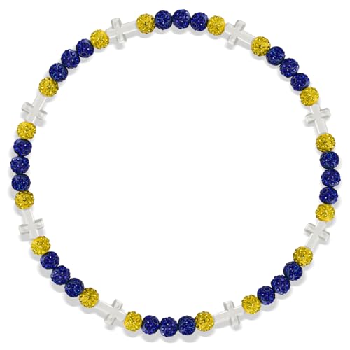 Beaded Baseball Necklace | Adjustable Sports Rope Chain with Baseball Cross Charm - Great Baseball Drip Gift for Players and Fans - color: Royal-Yellow-Wht