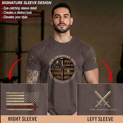 Iron Sharpens Iron T-Shirt Men, Christian Shirts for Men - color: Ds01-brown, size: Small