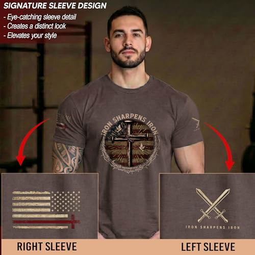 Iron Sharpens Iron T-Shirt Men, Christian Shirts for Men - color: Ds01-brown, size: 3X-Large