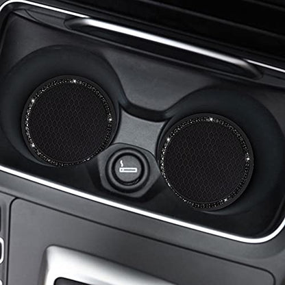 2 Pack Car Cup Holder Coaster, 2.75 Inch Bling Cup Holder Insert Mat - color: Black