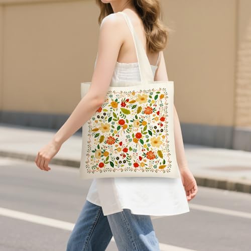 Canvas Tote Bag for Women with Zipper Cute - color: Color Flower