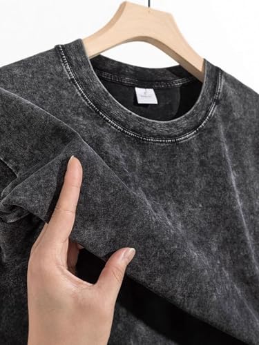 Streetwear Acid Wash Oversized Soft Tees Drop Shoulder Crew Neck Top - size: Medium