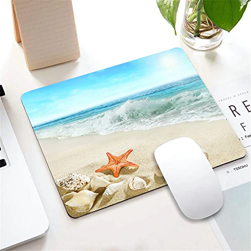 Beach Mouse Pad, Seashells Starfish Conch Waves Ocean Mouse Pad, Washable Square Cloth Mousepad for Office Laptop, Non-Slip Rubber Base Mouse Pads for Wireless Mouse, Computer Mouse Pads for Desk - color: TSP174