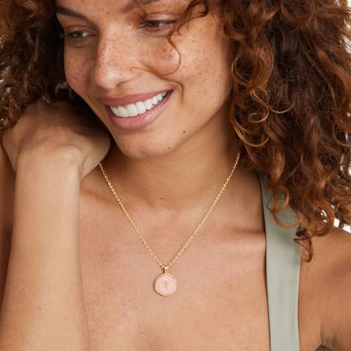 Robaice Cross Necklace for Women, Dainty 14K Gold Plated Cross Necklace - style: disc cross pink