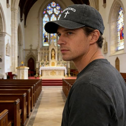 Unisex Washed Black Cross Baseball Cap, Adjustable Cotton Christian Faith Dad Hat, Casual Outdoor Embroidered Hat - color: Washed Grey1