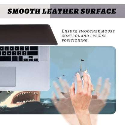 Funny Black Cat Mouse Pad Cute Ocean Shark Sailing Ship Mousepad Extended Large Laptop Keyboard Non-Slip Rubber Base with Stitched Edges for Home 31.5x11.8 in - color: Funny Black Cat, size: 31.5L x 11.8W inches